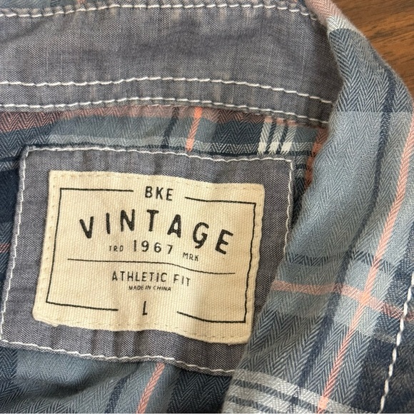 BKE Vintage Western Plaid Shirt Large | Athletic Fit Pearl Snap. Large - Picture 7 of 10